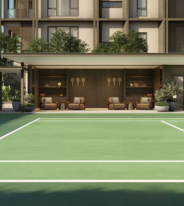 The Active Pavilion tennis court in a lawn club setting