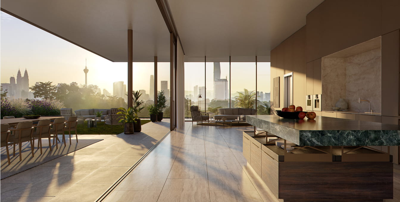 Penthouse terrace with panoramic views of the city skyline